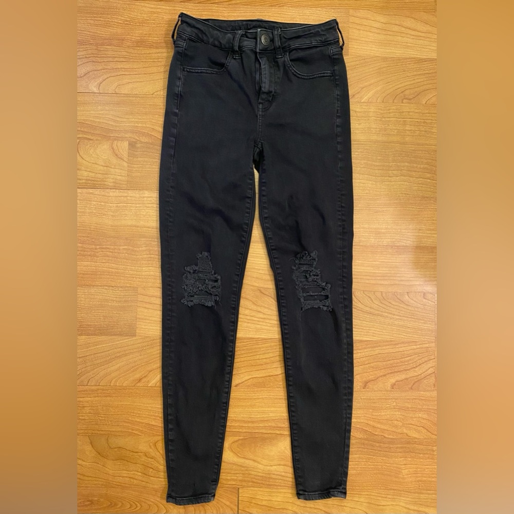 American Eagle Black Distressed Skinny Jeans